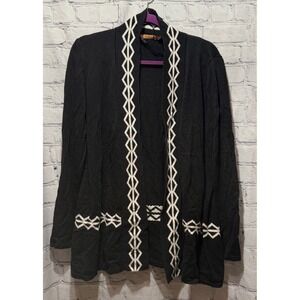 Belldini black open front cardigan geometric pattern‎ knit women's XL